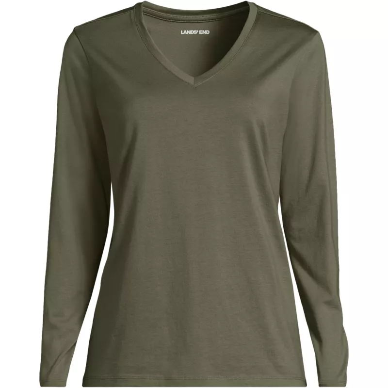 Plus Size Supima Cotton Long Sleeve V-Neck T-Shirt, Front
