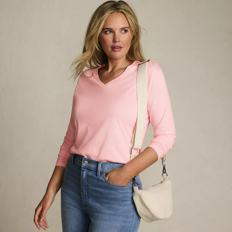Supima Cotton Long Sleeve V-Neck T-Shirt, alternative image