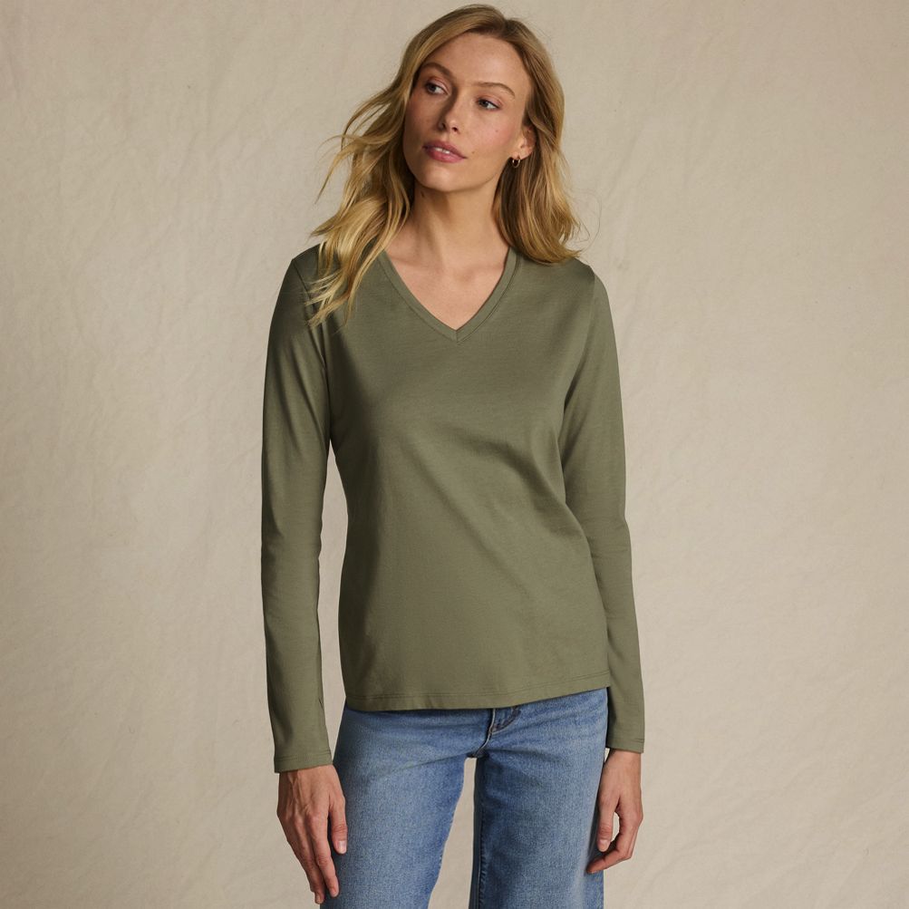 Supima Cotton Long Sleeve V-Neck T-Shirt | Lands' End