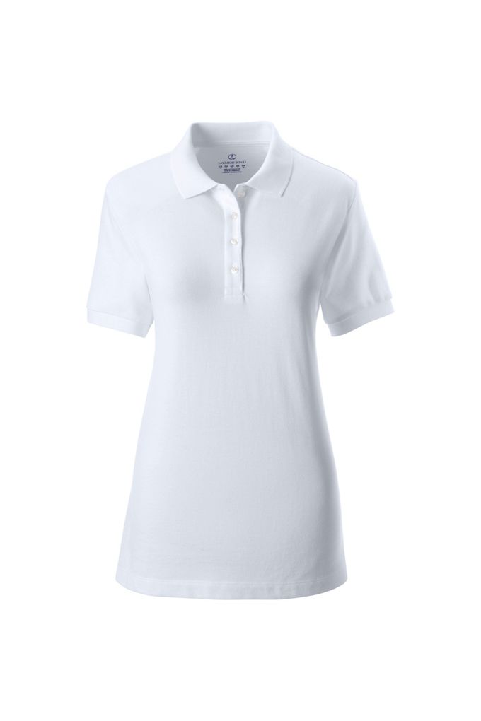 Women's Plus Size Short Sleeve Feminine Fit Banded Mesh Polo Shirt - Lands' End - White - 3X