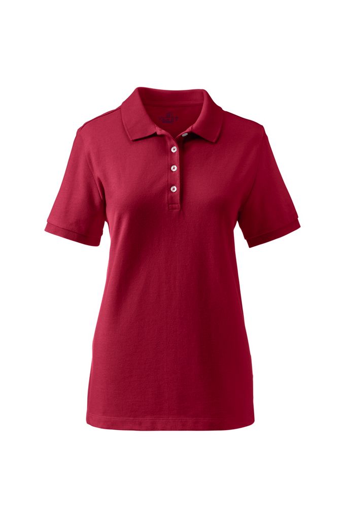 Women's Plus Size Short Sleeve Feminine Fit Banded Mesh Polo Shirt - Lands' End - Red - 2X