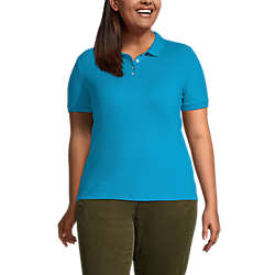 Women's Plus Size Short Sleeve Feminine Fit Banded Mesh Polo Shirt, Front