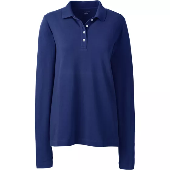 Women's Plus Size Long Sleeve Mesh Polo - primary