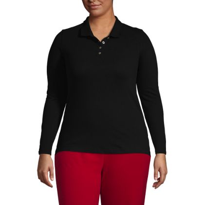 Women's Plus Size Long Sleeve Mesh Polo - image 1