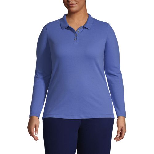 Women's Plus Size Long Sleeve Mesh Polo - image 4
