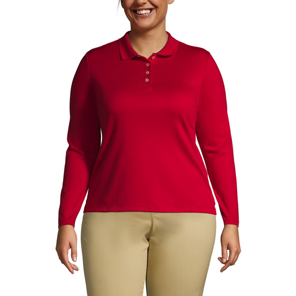School Uniform Women s Plus Size Long Sleeve Feminine Fit Pima Polo Shirt Lands End
