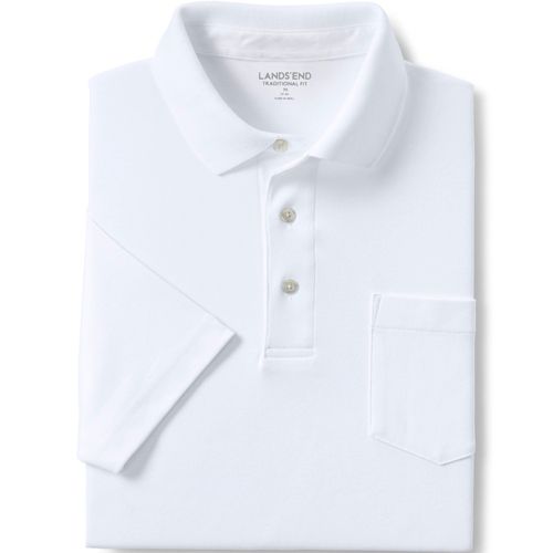 Lands End Size:XLARGE Short Sleeve Super Soft Supima Polo Shirt Pocket WHITE 