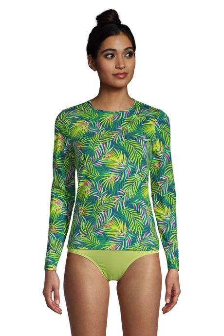 Womens Printed Long Sleeve Rash Guard Top and Capri Pants Two Piece Swimsuit Set