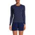 Women's Petite Crew Neck Long Sleeve Rash Guard UPF 50 Sun Protection Swim Tee, Front
