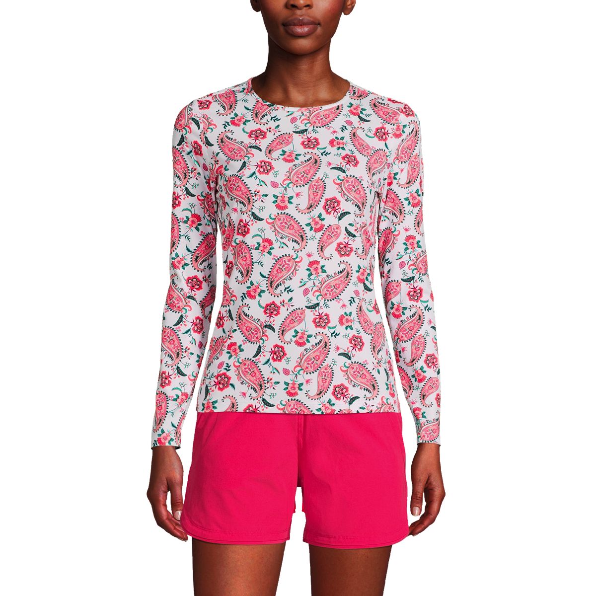 Women's Crew Neck Long Sleeve Rash Guard UPF 50 Swim Tee