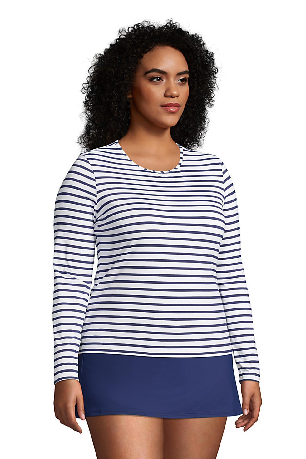 Plus Size Rash Guard for Women from Lands' End with Blue and White Stripes