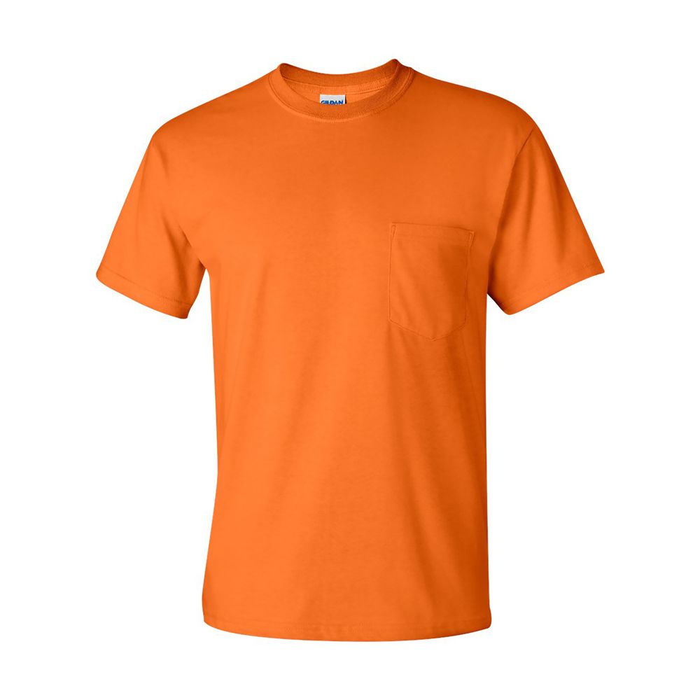 Gildan Unisex Regular Short Sleeve Screen Print Logo Pocket T-Shirt - Safety Orange - S