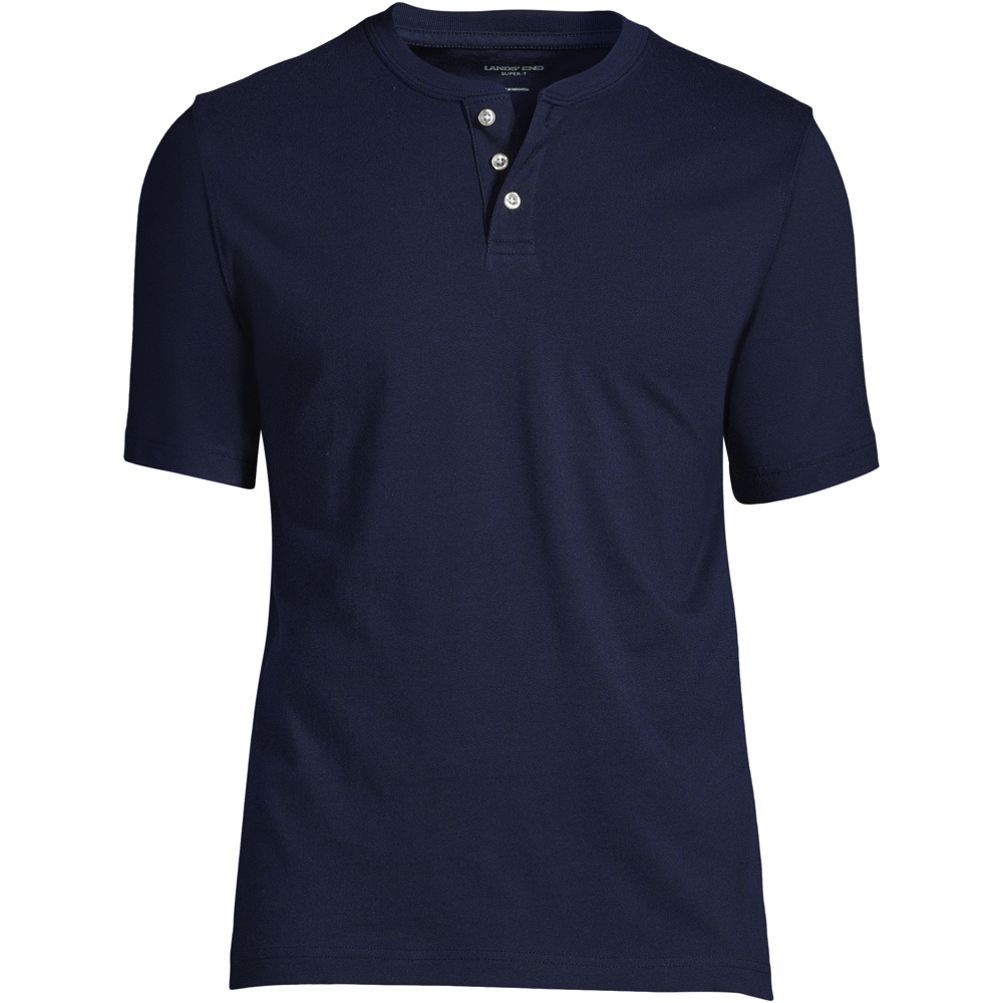 GAP Men's Soft Cotton Raglan Short Sleeve Henley Shirt (Medieval Blue, XL)  