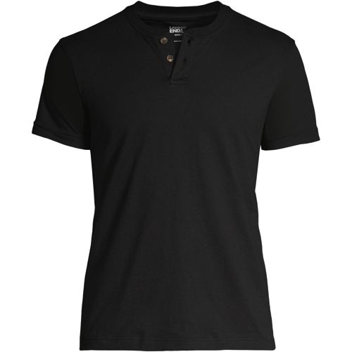 Super-T Henley Short Sleeve T-shirt, Men, size: M, regular, Black, Cotton, by Lands' End