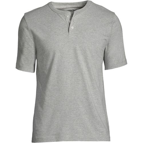 Super-T Henley Short Sleeve T-shirt, Men, size: XXL, regular, Grey, Cotton, by Lands' End