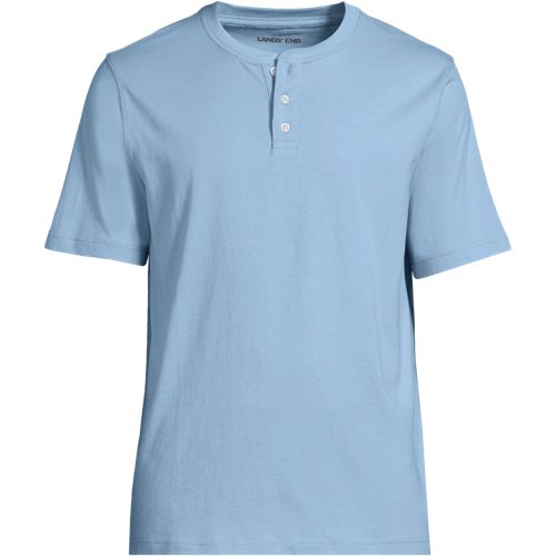 Super-T Henley Short Sleeve T-shirt, Men, size: S, regular, Blue, Cotton, by Lands' End