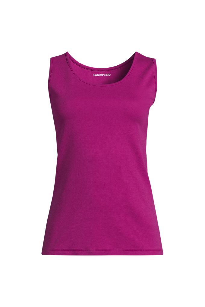 Lands' End Women's Plus Size Cotton Tank Top In Pink