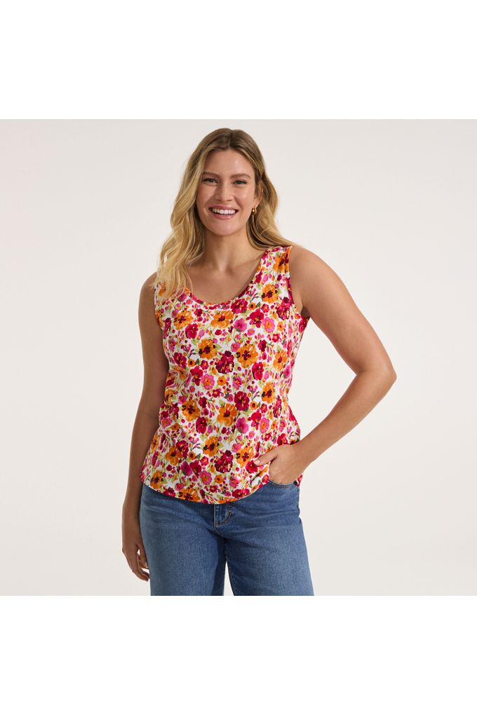 Lands' End Women's Tall Cotton Tank Top In White