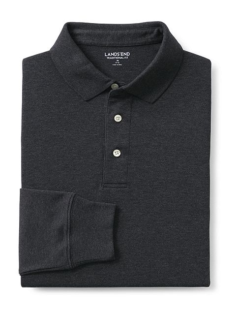 Long Sleeve Super Soft Supima Polo Shirt 433522: Dark Charcoal Heather