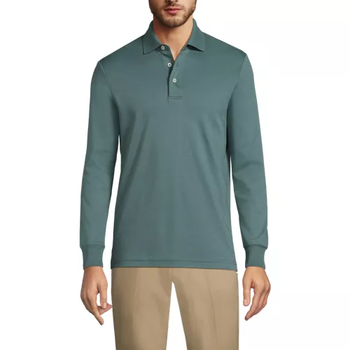 Men's Long Sleeve Cotton Supima Polo Shirt, Front