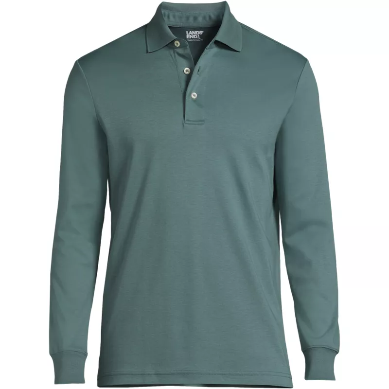 Men's Big Long Sleeve Cotton Supima Polo Shirt, Front