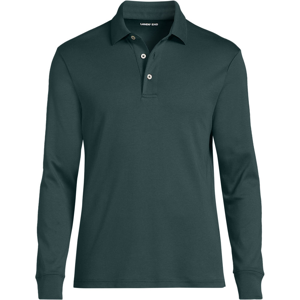 Long Sleeve Supima Polo Shirt, Traditional Fit, Men, size: S, regular, Green, Cotton, by Lands' End