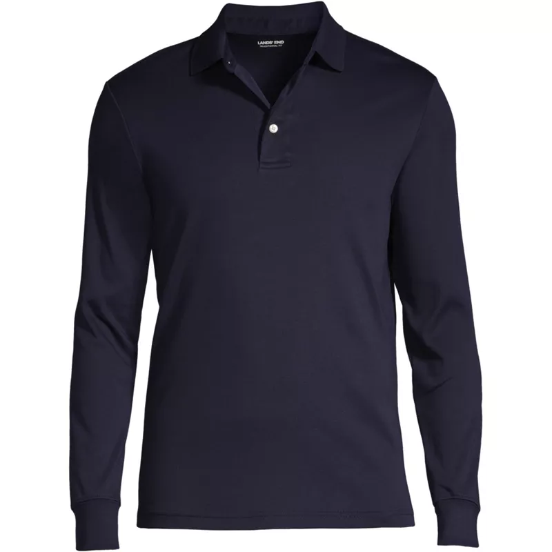 Men's Big Long Sleeve Cotton Supima Polo Shirt, Front
