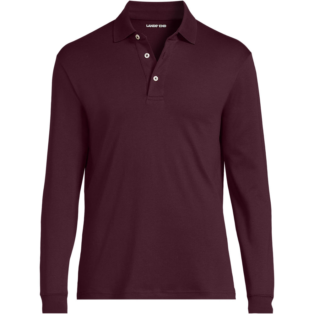 Long Sleeve Supima Polo Shirt, Traditional Fit, Men, size: XL, regular, Red, Cotton, by Lands' End