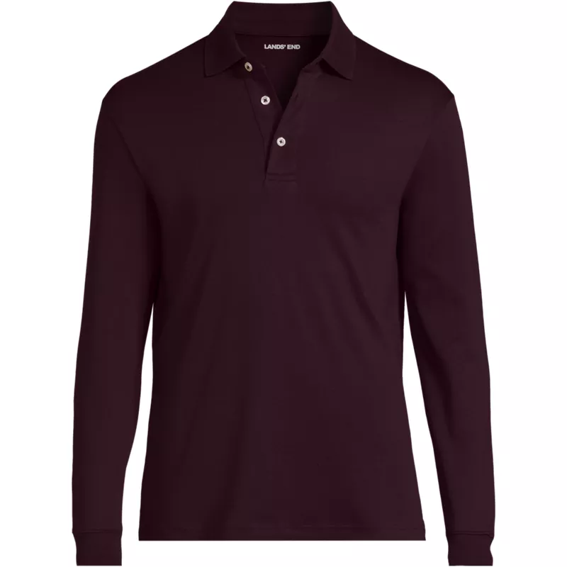 Men's Big Long Sleeve Cotton Supima Polo Shirt, Front