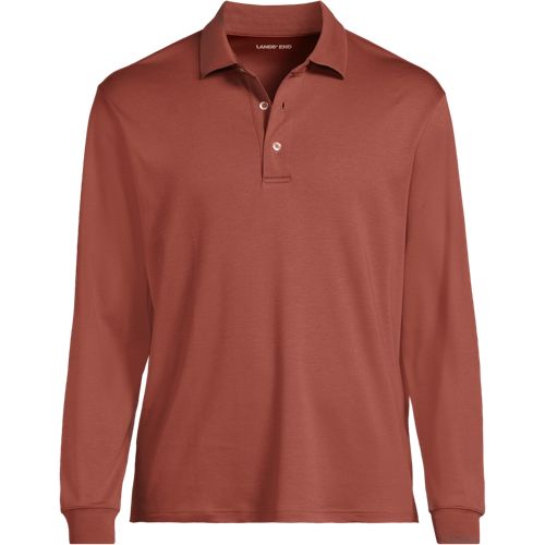Long Sleeve Supima Polo Shirt, Traditional Fit, Men, size: L, regular, Brown, Cotton, by Lands' End