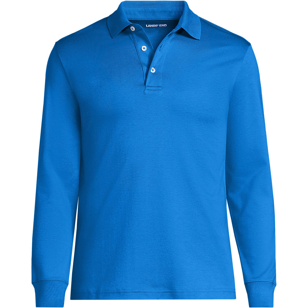 Long Sleeve Supima Polo Shirt, Traditional Fit, Men, size: XL, regular, Blue, Cotton, by Lands' End