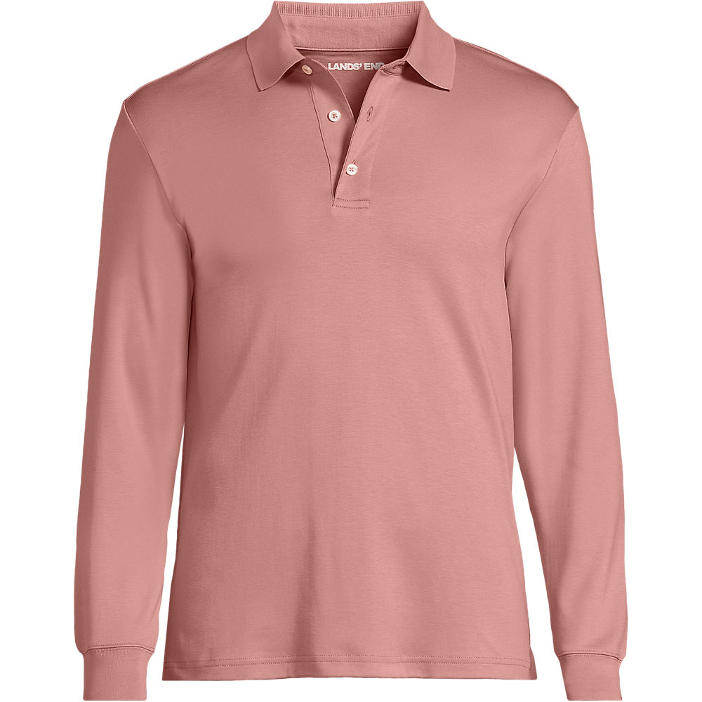 Long Sleeve Supima Polo Shirt, Traditional Fit, Men, size: M, regular, Pink, Cotton, by Lands' End