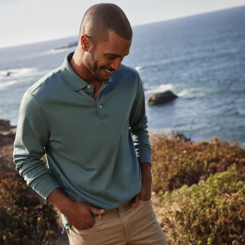Men's Long Sleeve Cotton Supima Polo Shirt, alternative image
