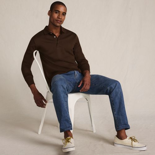 Long Sleeve Supima Polo Shirt, Traditional Fit, Men, size: XXL, regular, Brown, Cotton, by Lands' End