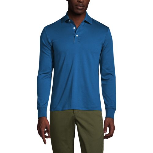 Men's Long Sleeve Supima Polo Shirt, Tailored Fit 