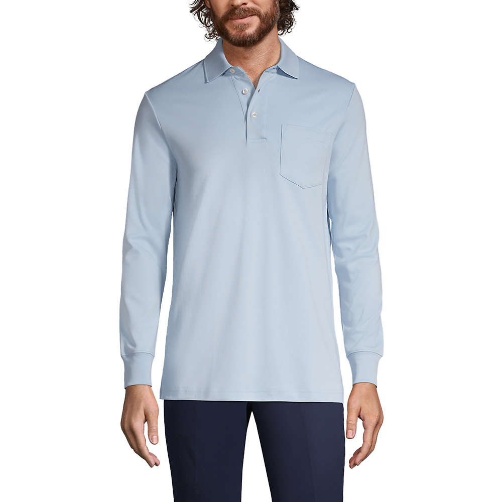 Men's Long Sleeve Super Soft Supima Polo Shirt with Pocket, Front