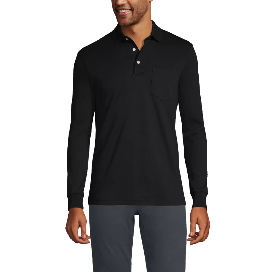 Men's Long Sleeve Cotton Supima Polo Shirt With Pocket view 2