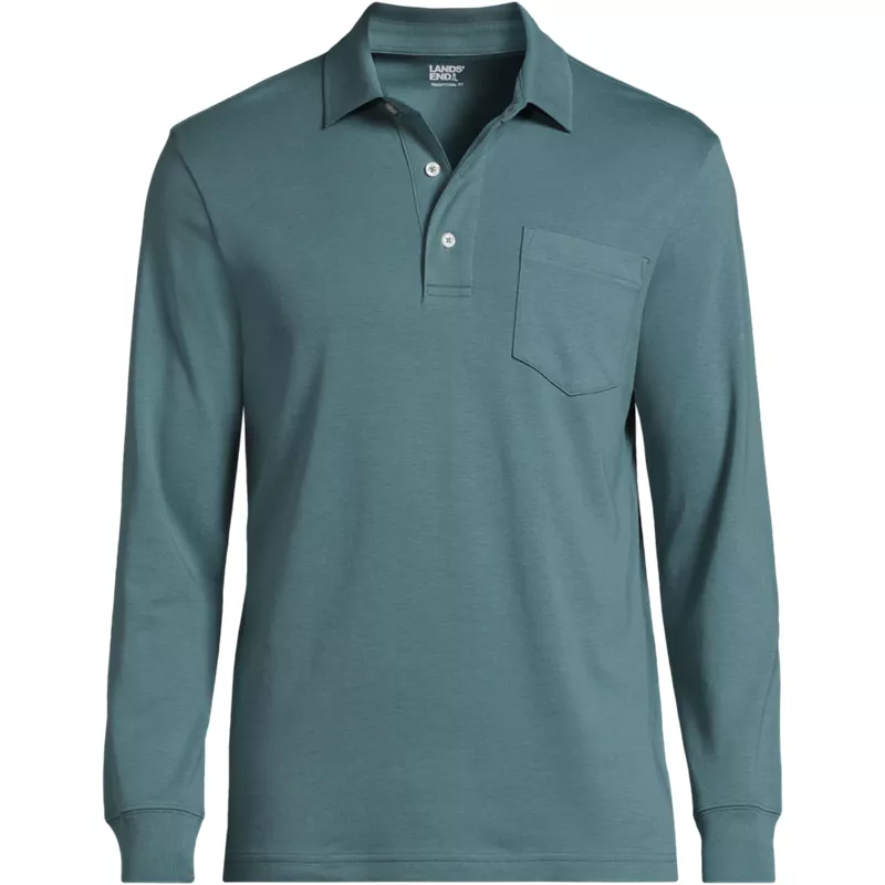 Men's Long Sleeve Cotton Supima Polo Shirt with Pocket, Front