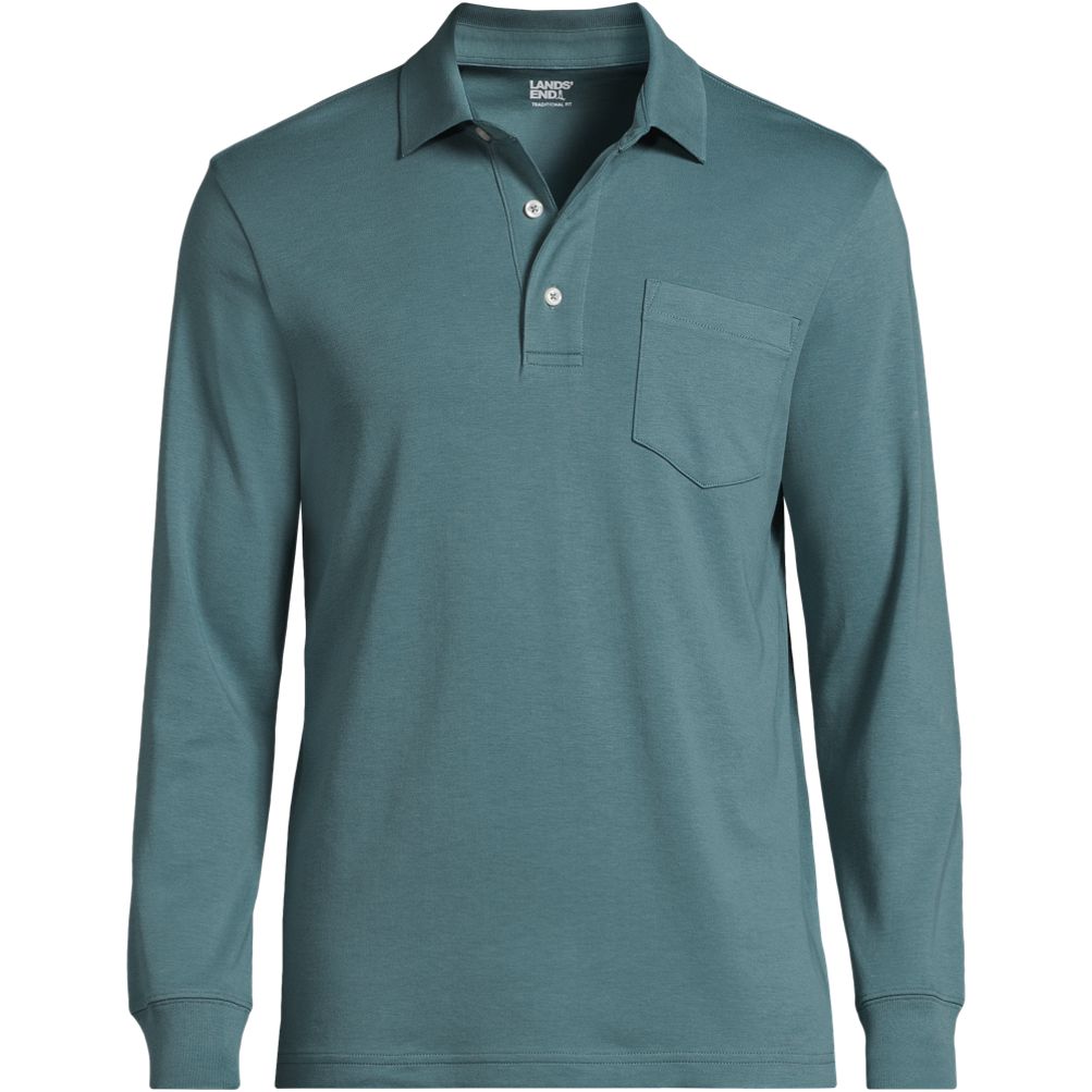 Men s Long Sleeve Cotton Supima Polo Shirt with Pocket Lands End