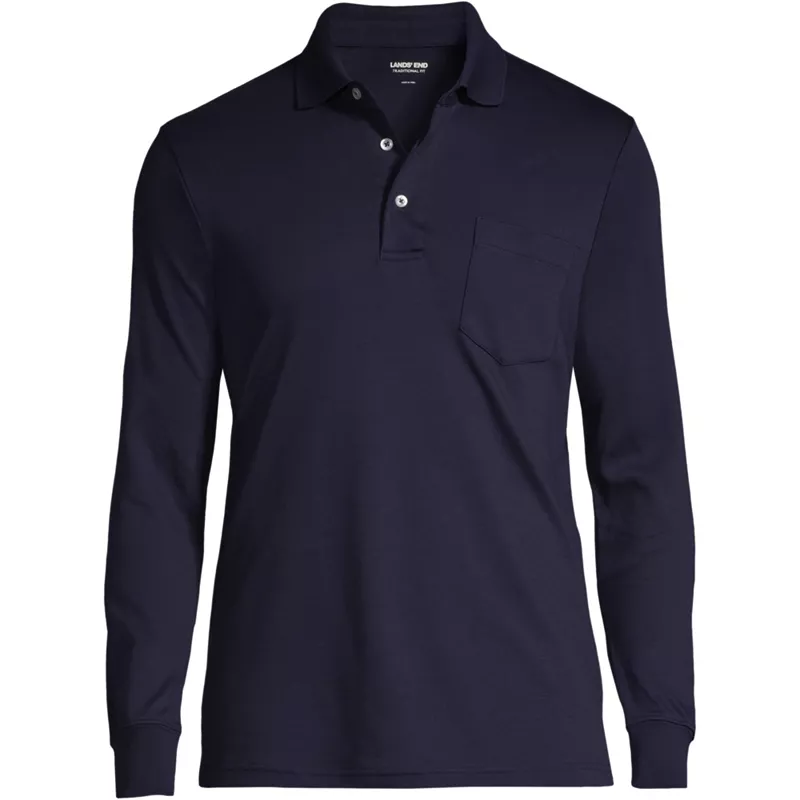 Men's Long Sleeve Cotton Supima Polo Shirt with Pocket, Front