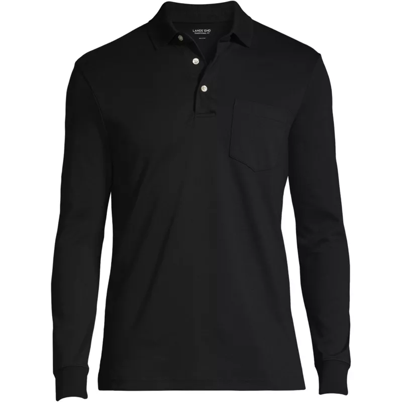Men's Big and Tall Long Sleeve Cotton Supima Polo Shirt with Pocket, Front