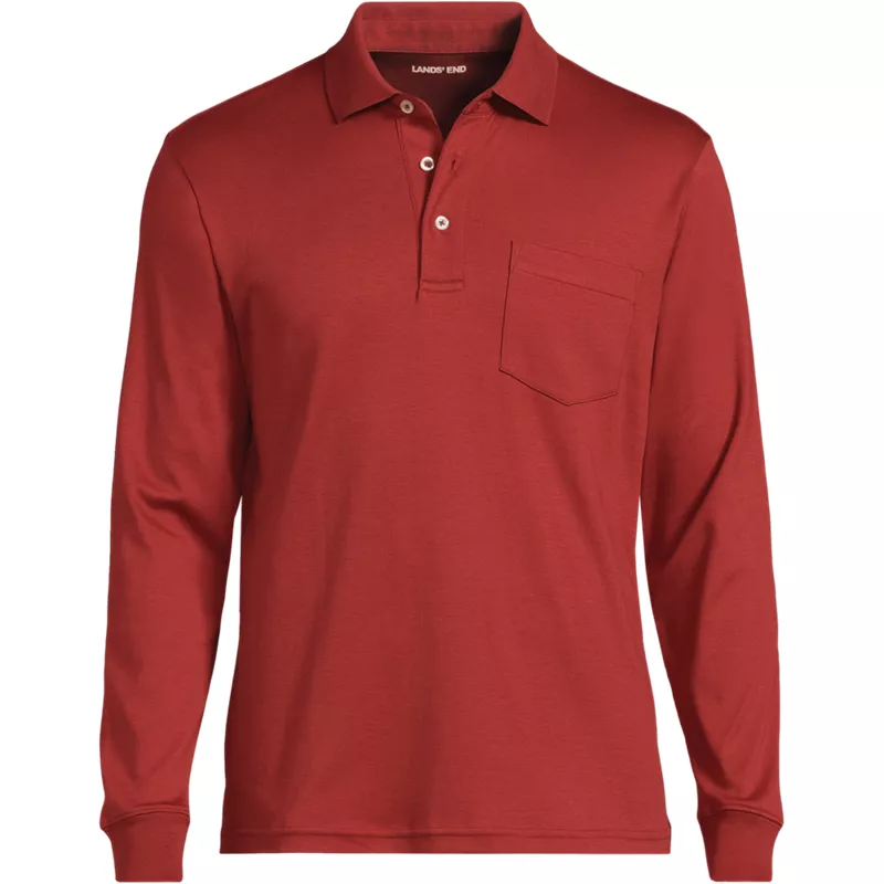Men's Long Sleeve Cotton Supima Polo Shirt with Pocket, Front
