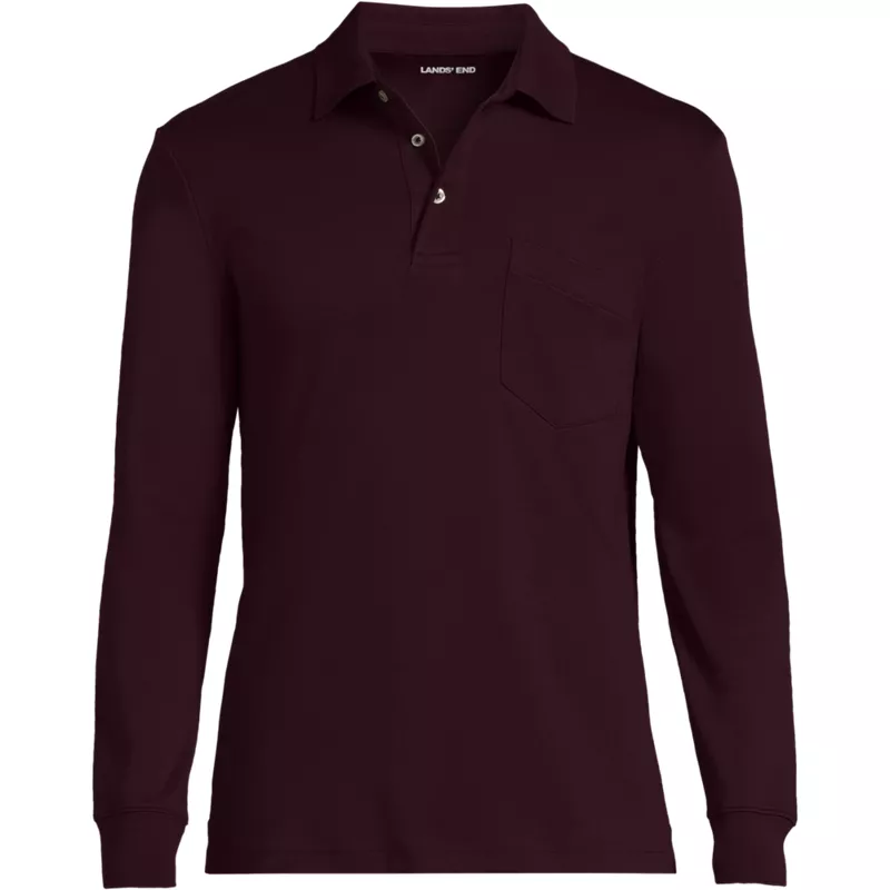 Men's Big Long Sleeve Cotton Supima Polo Shirt with Pocket, Front