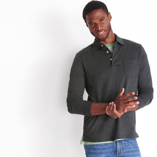 Long sleeve polo outlet shirt with pocket mens