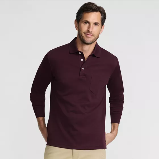 Men's Tall Long Sleeve Cotton Supima Polo Shirt with Pocket - primary