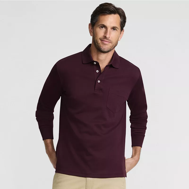Men's Long Sleeve Cotton Supima Polo Shirt with Pocket, alternative image
