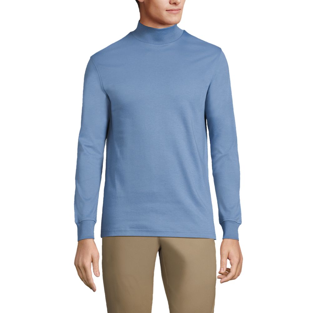 Lands' End Men's Super Soft Supima Mock Turtleneck - Medium - Muted Blue