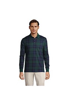 Long Sleeve Jacquard Super Soft Supima Polo Shirt 448477: Evergreen Black Watch Plaid