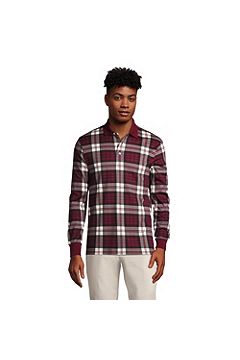 Long Sleeve Jacquard Super Soft Supima Polo Shirt 448477: Rich Burgundy Ivory Plaid