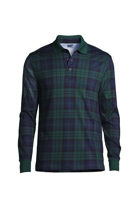 Long Sleeve Jacquard Super Soft Supima Polo Shirt 448477: Evergreen Black Watch Plaid